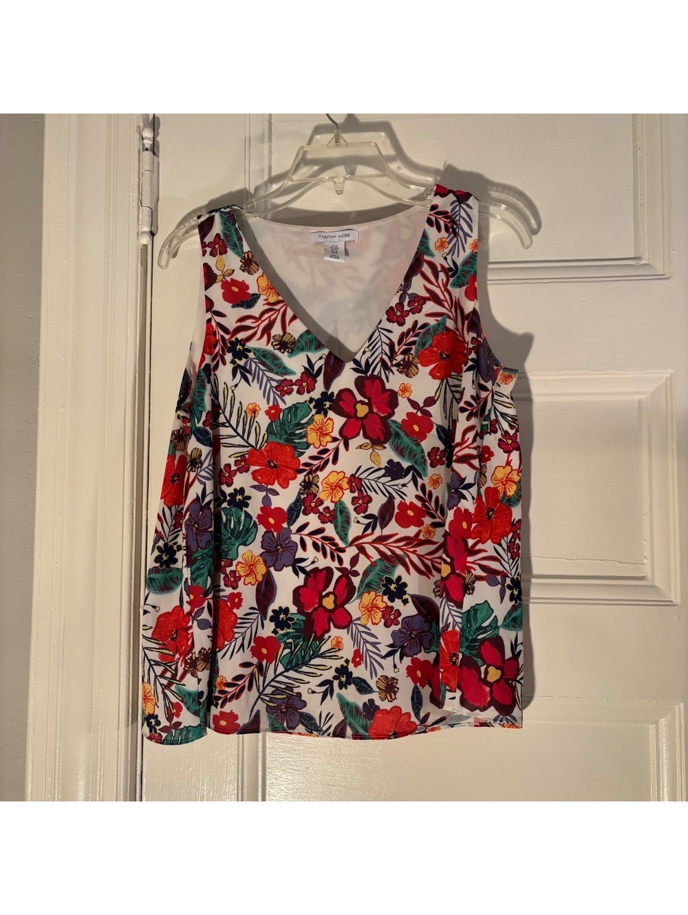 Tabitha Webb Chic Vibrant Floral Sleeveless V-Neck Blouse - Size Med